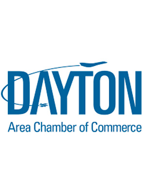 Logo of the Dayton Area Chamber of Commerce with stylized text and an airplane graphic.