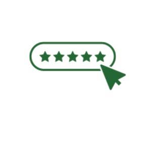 A green five-star rating with a green arrow cursor pointing at the stars.